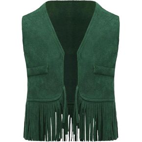 Baby Boys Western Cowboy Cosplay Dress Up Suede Fringe Tassels Vest Open Front Waistcoat