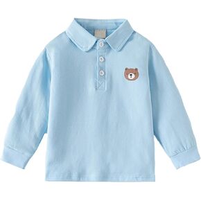 Boys' Polo Collared Shirt Long Sleeve Pique Cute Bear Graphic Shirts Comfort Stretch Golf Blouse Pullover Tops Clothes