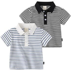 Striped Polos Shirts for Toddler Boys Short Sleeve Golf Polo Kids Boys Soft Cotton T-Shirt Cute School Uniform Tops