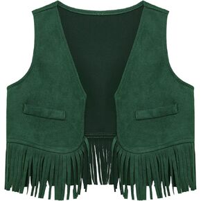 Baby Boys Western Cowboy Suede Waistcoat Halloween Sleeveless Open Front Tassels Suit Vest