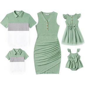 PATPAT Family Matching Outfits Mommy and Me Summer Vacation Dresses & Polo T-Shirts for Beach Trips Everyday Wear