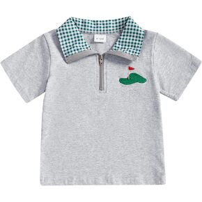 Toddler Baby Boy Summer Clothes Duck Embroidery Shirt Short Sleeve Lapel Collar Striped Casual Hunting T-Shirt Top