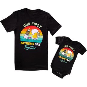 Xumplo First Fathers Day Shirt for Daddy and Me Matching Outfits Mens T-Shirt Baby Rompers 100% Cotton Pack of 1