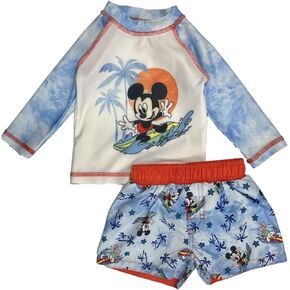Disney Infant Boys Baby Mickey Donald Surfing Rash Guard & Swim Trunks Set 12m White
