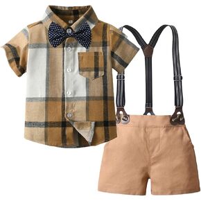 Toddler Baby Boy Gentleman Outfits Short Sleeve Shirts+Bow Tie+Suspender Shorts Baby Formal Suits Infant Clothes Set