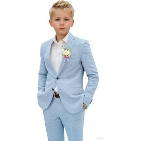 2 PC Boys Linen Suit Notch Lapel Summer Wedding Tuxedos for Kids Toddler Suit Set School Events