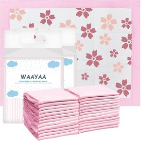 25 Pack Disposable Pads Changing Pads for Baby, Incontinence Care Soft Breathable Liners Multi-Use Super Absorbent Waterproof Under Pads for Newborn Adults Pets (13"x17",Cherry Blossom )