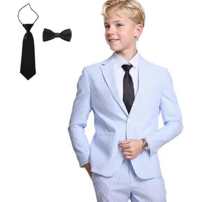 Seersucker Boys Suit for Kids 4 Pieces Formal Blazer Pants Set with Tie Tuxedos Summer Wedding Boy Seersucker Suit Beach Prom