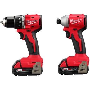 Milwaukee 3610-22CT M18 18V Li-ion Brushless Cordless Compact Hammer Drill/Impact Combo Kit (2-Tool) (New Gen), Red