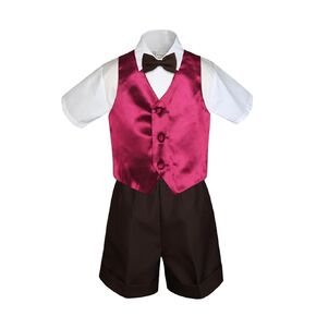 5pc Baby Toddlers Boy Gold Vest Bow Tie Set Black Suit Outfit Cap S-4T (4T)