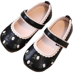 Girls Dress Shoes Toddler Cute Floral Print Mary Jane Flats Flower Girl Dress Shoes for Wedding Party School