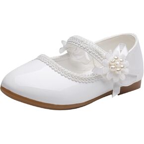 Toddler Girls Dress Shoes Toddler Kid Mary Jane with Pearls Low Heels Pumps for Flower Girl Wedding Party