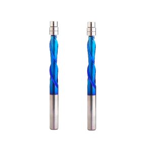 2PCS Ruhi Spiral Flush Trim CNC Router Bits Up Cut 1/4" Shank 1/4" X 1-1/8" X 1/4" X 3 with Nano Coated for Wood Trimming UF2130