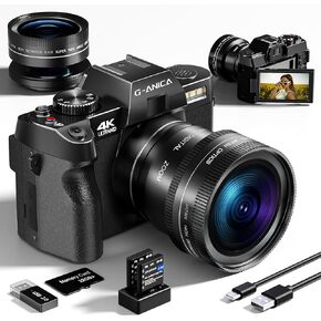 Digital Cameras for Photography with WiFi & App Control, 4K&48MP Vlogging Camera for YouTube,Compact Camera,Perfect for Entry-Level Users and Beginners with Macro&Wide Lens-32GB Card