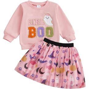 BemeyourBBs Toddler Girl Halloween Outfit Baby Girl Crewneck Sweatshirt Tutu Skirts Set Cute Little Girl Clothes