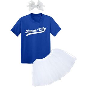 Kansas City-Baseball Jersey Script Toddler T-Shirt + Tutu Skirt + Bow Thedbled Set (Royal Blue T-Thirt/White Tutu ، 5T)