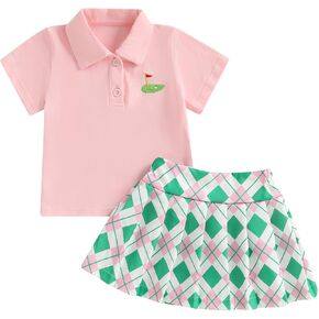 KMBANGI Toddler Baby Girl Golf Dresses Set Hole in One Polo Shirts A Line Pleated Skirt for Kids Golfing Birthday Princess