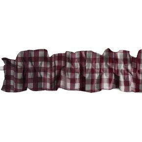 Cotton Gingham Checkered Print Sleeve Topper Window Valance Top Bottom Ruffle Home Décor Bedroom Nursery Kitchen Window (72" Wide x 7" Tall, Burgundy)