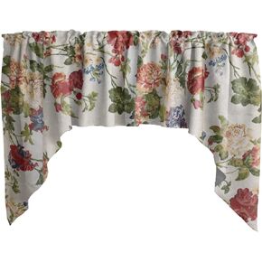 Geraniums and Azaleas Floral Mix Print Swag Cotton Window Valance Home Décor Bedroom Nursery Kitchen Window (White)