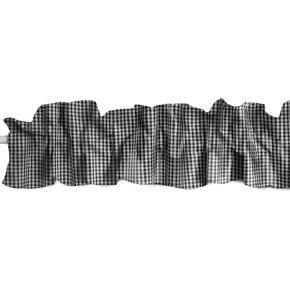 Cotton 1/8 Inch Gingham Checkered Print Sleeve Topper Window Valance Top Bottom Ruffle Home Décor Bedroom Nursery Kitchen Window (120" Wide x 9" Tall, Black)