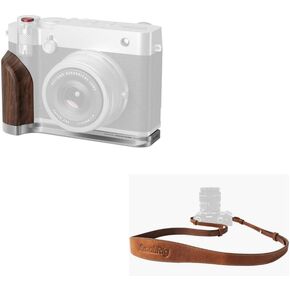 SMALLRIG Wooden Handgrip for for FUJIFILM GFX100RF+Universal Leather Camera Neck Shoulder Strap