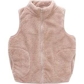 Boys Full Zip Fleece Vest Closure Sleeveless Outwear Warm Flannel Jacket Waistcoat Christmas Plush Clothes with Pockets