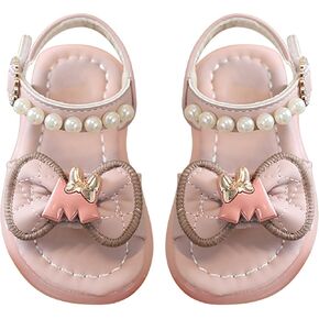 Girls Sandals Princess Strap Flat Sandals Open Toe Summer Bow Pearl Soft Sole Dress Shoes for Kids Wedding Party