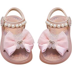 Girls Sandals Lightweight Open Toe Dress Shoes Soft Sole Summer Flat Sandals with Pearl Kids Princess Wedding Party