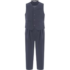 Boys Formal 3 Piece Tuxedo Vest and Suit Pants Set with Bow Tie Kids Wedding Formal Dresswear