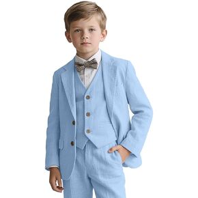 Toddler Suits 3 Piece Boys Formal Suit Boys Summer Linen Suit for Beach Wedding Kids Tuxedos Suits for Boy