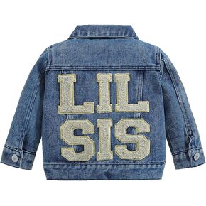 Toddler Baby Boys Girls Denim Jacket Lil Sis/Bro Basic Button Down Denim Jackets Coat Outwear