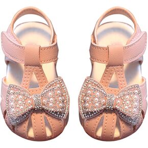 Toddler Baby Girl Pearl Bowknot Sandals Infant Closed Toe First Walking Shoes Princess Soft Sole Cute Dress Shoes