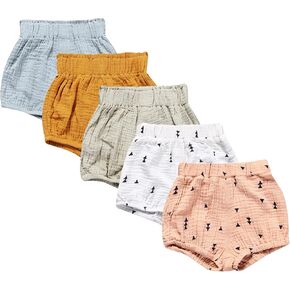 EISHOW 5 Pieces Newborn Boy Girl Diaper Covers Under Dresses Infant Underwear Panty Toddler Baby Shorts for 0-24 Months