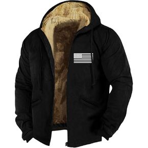 Mens Fuzzy Sherpa Jacket Long Sleeve Fleece Zip Up Coat Winter Warm Puffer Jacket Windbreaker Varsity Coat Hooded
