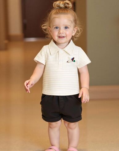 Toddler Baby Girl Boy Short Sleeve Golf Club Embroidery Polo Shirt Lapel Button Striped Shirts Summer Clothes in Saudi Arabia