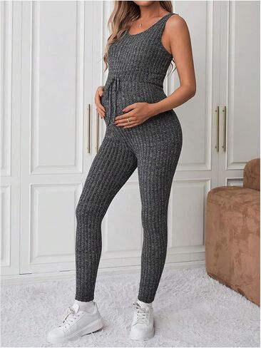 Oyoangle Women's Women's Maternity 2 قطعة صالة مجموعة بذلة متماسكة مضلعة وأكمام طويلة الأكمام من أدوات Cardigan in Saudi Arabia