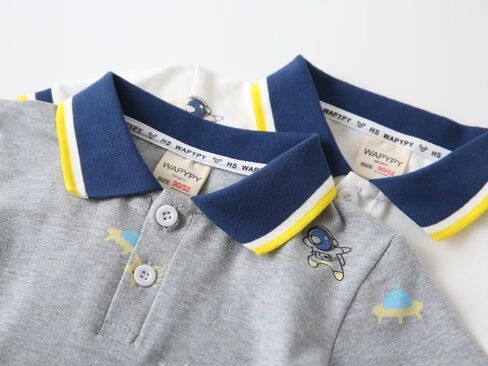Irsutey Toddler Baby Boys Lapel Collar Button Down Tees Color Block Cute Astronaut Prints Short Sleeve Summer Cotton Top in Saudi Arabia