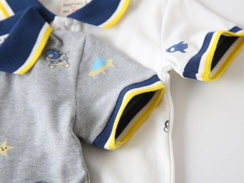 Irsutey Toddler Baby Boys Lapel Collar Button Down Tees Color Block Cute Astronaut Prints Short Sleeve Summer Cotton Top in Saudi Arabia