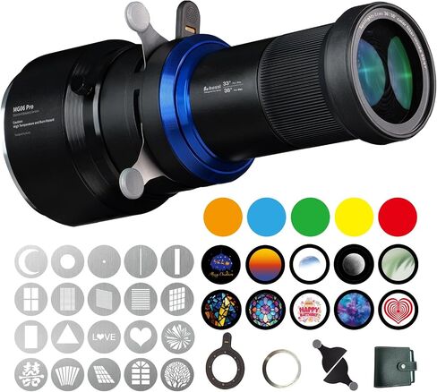 MG06 Pro Optical Bowens Mount Snoot kit with 30 gobos, 33° Lens Optical Snoot Spotlight for Photography Spotlight Projector kit, (Bowens Mount for Strobe Lights) in Kuwait