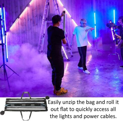 RGB Pixel LED Tube Light Carry Bag, Stores Four 4' Lights | Water-Resistant Cordura Fabric, Protective & Durable with Separate Padded Pockets, Padded Handle Wrap, and Power Adapters in Saudi Arabia