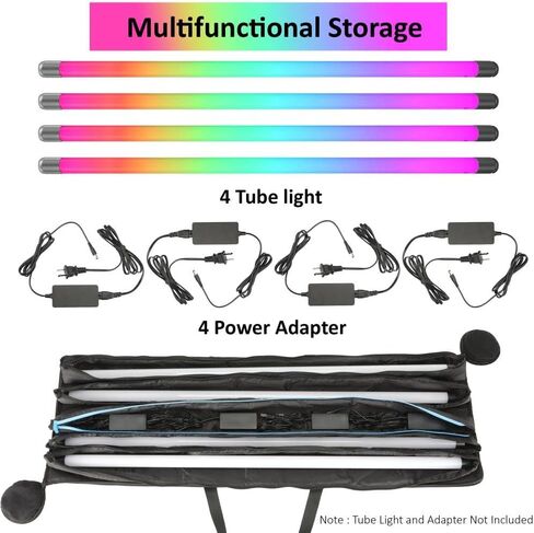 RGB Pixel LED Tube Light Carry Bag, Stores Four 4' Lights | Water-Resistant Cordura Fabric, Protective & Durable with Separate Padded Pockets, Padded Handle Wrap, and Power Adapters in Saudi Arabia