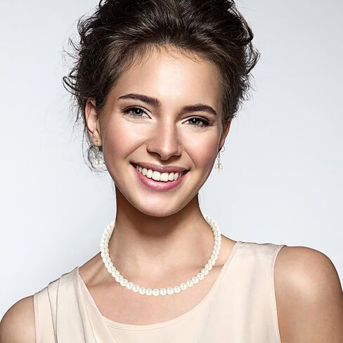 3 Pcs 8mm Pearl Necklace Bracelet Earrings Set Faux Pearl Jewelry Set for Women Simulated Pearl Necklaces Set Round White Pearl Costume Jewelry Accessories for Women Girls Brides Wedding Gift in Saudi Arabia