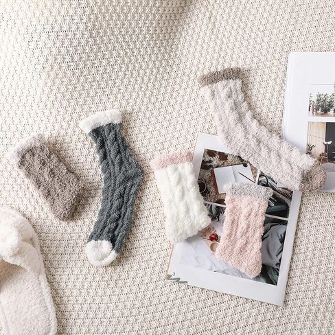 جوارب Premillow Fuzzy للنساء - جوارب منفوشة للسيدات، جوارب مريحة للنساء، جوارب شبشب، جوارب نسائية غامضة فائقة النعومة ومريحة من الصوف المرجاني، سميكة للغاية ودافئة للمنزل الشتوي، 7 أزواج 1 in Kuwait