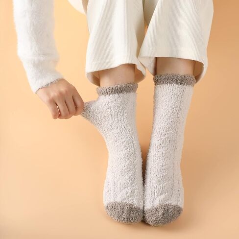 جوارب Premillow Fuzzy للنساء - جوارب منفوشة للسيدات، جوارب مريحة للنساء، جوارب شبشب، جوارب نسائية غامضة فائقة النعومة ومريحة من الصوف المرجاني، سميكة للغاية ودافئة للمنزل الشتوي، 7 أزواج 1 in Kuwait