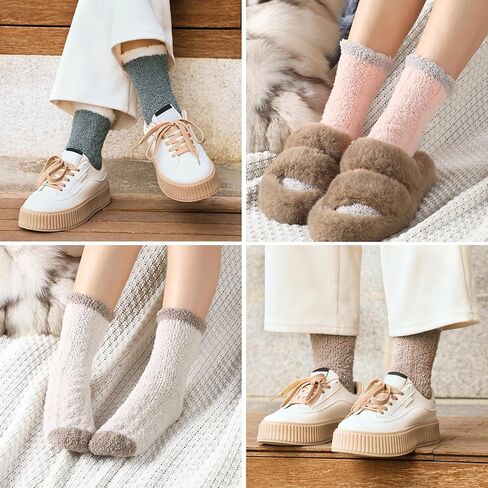 جوارب Premillow Fuzzy للنساء - جوارب منفوشة للسيدات، جوارب مريحة للنساء، جوارب شبشب، جوارب نسائية غامضة فائقة النعومة ومريحة من الصوف المرجاني، سميكة للغاية ودافئة للمنزل الشتوي، 7 أزواج 1 in Kuwait