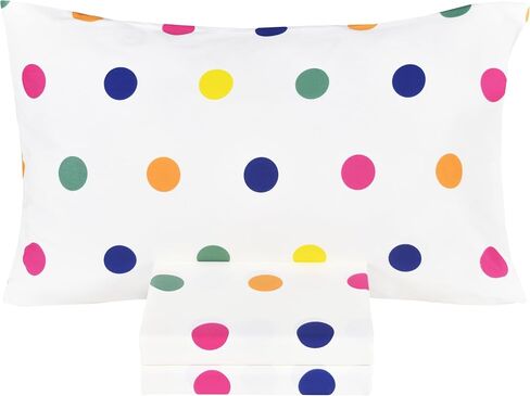 Scientific Sleep Rainbow Dot Colourful 100% Cotton 4 Pc Queen Bed Sheet Set Kids Toddler Teen, Flat Sheet & Fitted Sheet & Pillowcase Kids Bedding Set (Rainbow Dot, Queen) in Saudi Arabia