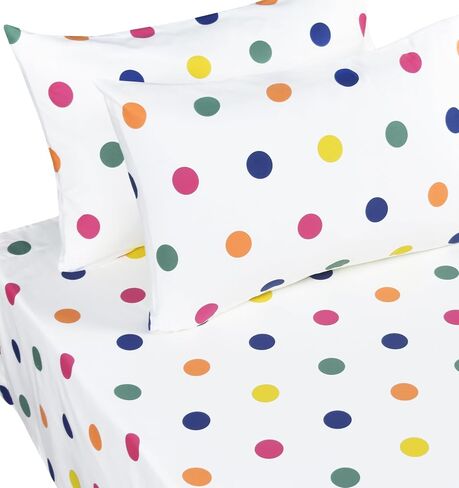 Scientific Sleep Rainbow Dot Colourful 100% Cotton 4 Pc Queen Bed Sheet Set Kids Toddler Teen, Flat Sheet & Fitted Sheet & Pillowcase Kids Bedding Set (Rainbow Dot, Queen) in Saudi Arabia