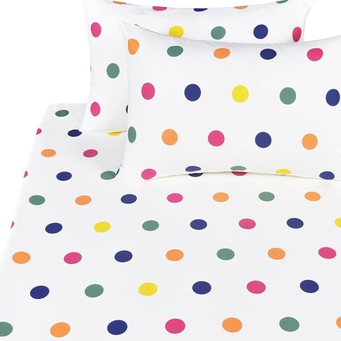 Scientific Sleep Rainbow Dot Colourful 100% Cotton 4 Pc Queen Bed Sheet Set Kids Toddler Teen, Flat Sheet & Fitted Sheet & Pillowcase Kids Bedding Set (Rainbow Dot, Queen) in Saudi Arabia