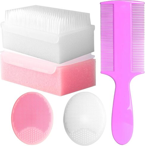 Cradle Cap Brush for Babies, Set of 5 Baby Bath Essentials with Bath Sponge Silicone Scrubber Long Handle Comb for Newborns Toddlers Boys Girls (Pink) in Saudi Arabia