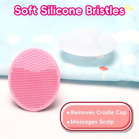Cradle Cap Brush for Babies, Set of 5 Baby Bath Essentials with Bath Sponge Silicone Scrubber Long Handle Comb for Newborns Toddlers Boys Girls (Pink) in Saudi Arabia